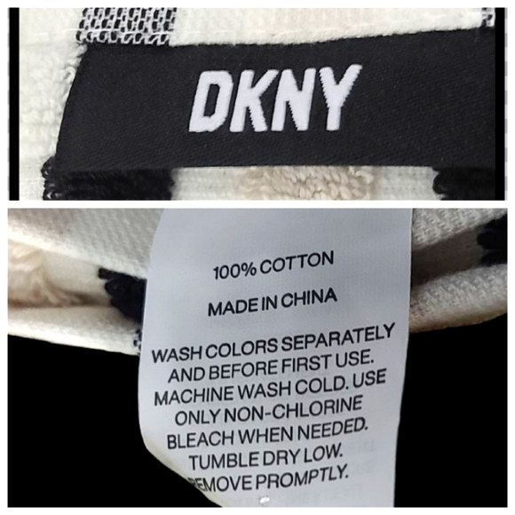 DKNY 8Pc 2 Bath 2 Hand 4 Washcloth TAN BLACK WHITE Gingham Check Towel Set NEW - Picture 9 of 10